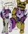 Size: 1682x2048 | Tagged: safe, artist:p0nyplanet, derpibooru import, twilight sparkle, pony, unicorn, animatronic, bowtie, clothes, costume, crossover, dialogue, ear piercing, female, five nights at freddy's, freddy fazbear, image, jpeg, mare, necktie, piercing, shirt, simple background, solo, springtrap, unicorn twilight, william afton