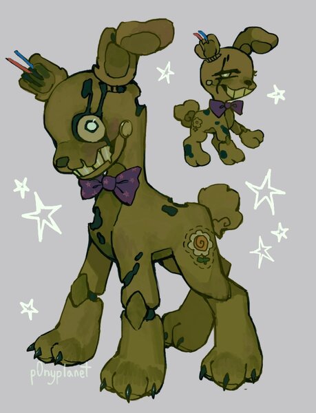 Size: 1568x2048 | Tagged: safe, artist:p0nyplanet, derpibooru import, oc, ponified, unofficial characters only, pony, robot, robot pony, animatronic, bowtie, five nights at freddy's, image, jpeg, solo, springtrap