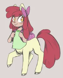 Size: 1051x1297 | Tagged: safe, artist:smirk, derpibooru import, apple bloom, centaur, backpack, bow, centaurified, child, clothes, freckles, image, png, simple background, solo, species swap