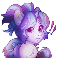 Size: 5000x5000 | Tagged: safe, artist:eltaile, derpibooru import, starlight glimmer, pony, unicorn, bow, bust, chest fluff, collaboration, collaboration:choose your starlight, exclamation point, female, hair bow, image, looking at you, mare, png, portrait, simple background, solo, tail, tail bow, teary eyes, transparent background