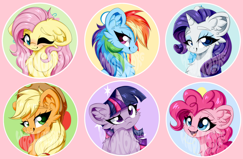 Size: 1450x948 | Tagged: safe, artist:woonborg, derpibooru import, applejack, fluttershy, pinkie pie, rainbow dash, rarity, twilight sparkle, buttons, design, image, merchandise, png