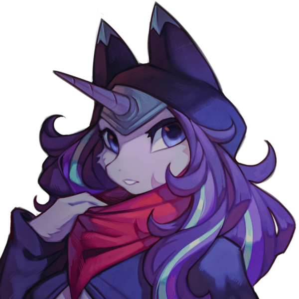 Size: 944x944 | Tagged: safe, artist:hioshiru, derpibooru import, starlight glimmer, anthro, unicorn, bust, clothes, collaboration, collaboration:choose your starlight, female, image, looking at you, png, portrait, simple background, solo, transparent background