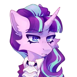 Size: 2000x2000 | Tagged: safe, artist:faract, derpibooru import, snowfall frost, starlight glimmer, pony, unicorn, bust, clothes, collaboration, collaboration:choose your starlight, female, image, mare, png, portrait, simple background, solo, transparent background