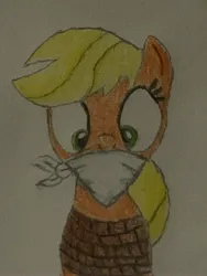 Size: 3024x4032 | Tagged: safe, derpibooru import, applejack, bondage, bound and gagged, cloth gag, damsel in distress, gag, hatless, image, jpeg, kidnapped, missing accessory, tied up