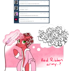 Size: 1280x1272 | Tagged: safe, artist:redintravenous, derpibooru import, oc, oc:red ribbon, pony, unicorn, alternate hairstyle, ask red ribbon, female, hair curlers, image, magic, mare, png, solo, thought bubble
