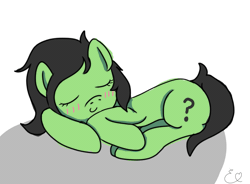 Size: 1203x885 | Tagged: safe, artist:anonymous, oc, oc:anonfilly, pony, /mlp/, 4chan, animated, blushing, ear twitch, female, filly, floppy ears, gif, image, prone, simple background, sleeping, solo, white background