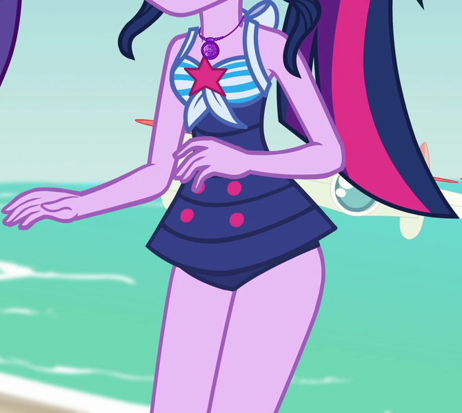 Size: 1206x1080 | Tagged: safe, derpibooru import, screencap, sci-twi, twilight sparkle, equestria girls, equestria girls series, forgotten friendship, clothes, drone, image, ocean, png, sci-twi swimsuit, swimsuit, water