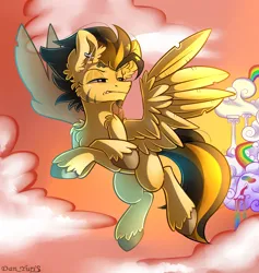 Size: 1800x1900 | Tagged: safe, artist:yuris, derpibooru import, oc, pegasus, pony, cloud, cloudsdale, ears up, flying, image, male, png, sky, solo, trade