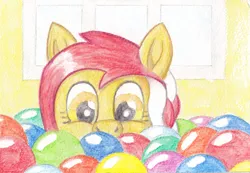 Size: 1024x707 | Tagged: safe, artist:malte279, derpibooru import, oc, oc:colonia, earth pony, ball pit, cute, earth pony oc, image, jpeg, mascot, traditional art, watercolor painting