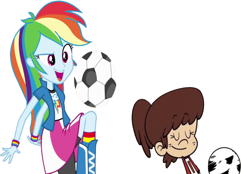 Size: 3493x2520 | Tagged: safe, artist:homersimpson1983, derpibooru import, rainbow dash, human, equestria girls, equestria girls (movie), crossover, eyes closed, female, football, g4, image, lynn loud, nickelodeon, png, sports, the loud house, tomboy, vector