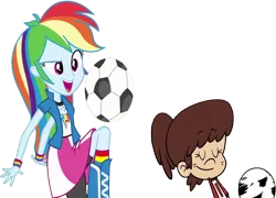 Size: 3493x2520 | Tagged: safe, artist:homersimpson1983, derpibooru import, rainbow dash, human, equestria girls, equestria girls (movie), crossover, eyes closed, female, football, g4, image, lynn loud, nickelodeon, png, sports, the loud house, tomboy, vector