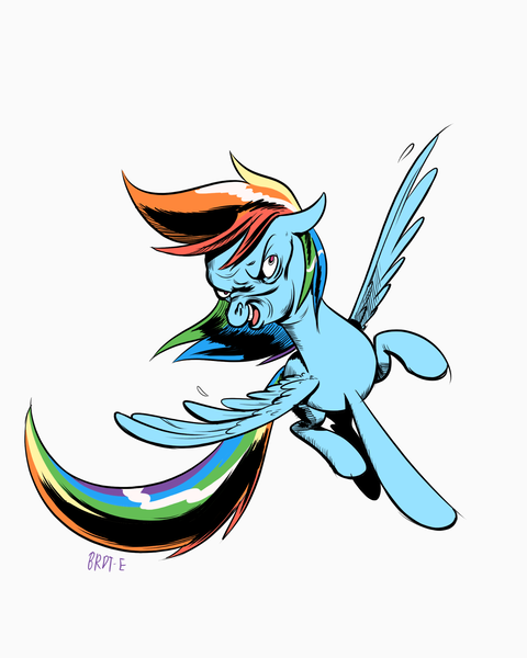 Size: 1638x2048 | Tagged: safe, artist:brdte, derpibooru import, rainbow dash, pegasus, pony, faic, female, flying, g4, image, mare, png, signature, simple background, solo, spread wings, white background, wings