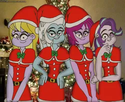 Size: 1280x1047 | Tagged: safe, artist:rdj1995, derpibooru import, fuchsia blush, lavender lace, starlight glimmer, trixie, equestria girls, christmas, holiday, image, jpeg, trixie and the illusions