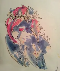 Size: 500x594 | Tagged: safe, artist:swollenbabyfat, derpibooru import, oc, unofficial characters only, pegasus, pony, female, floral head wreath, flower, image, jpeg, mare, traditional art