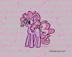 Size: 1470x1172 | Tagged: safe, artist:flutterberrypie, derpibooru import, pinkie pie, earth pony, pony, chest fluff, cute, diapinkes, female, image, jpeg, mare, smiling, solo, stars, striped background