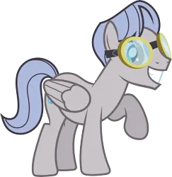 Size: 5185x5342 | Tagged: safe, artist:starryshineviolet, derpibooru import, pegasus, pony, hurricane fluttershy, absurd resolution, aviator goggles, g4, goggles, happy, image, male, png, raised hoof, silverwing (character), simple background, smiling, solo, stallion, stomping, transparent background, vector