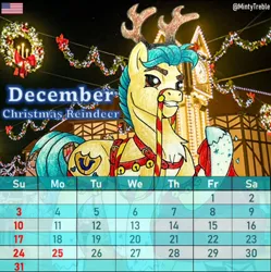 Size: 1080x1084 | Tagged: safe, artist:mintytreble, derpibooru import, hitch trailblazer, deer, earth pony, pony, reindeer, g5, my little pony: a new generation, antlers, bells, calendar, christmas, halter, harness, holiday, image, jingle bells, png, reins, tack, traditional art