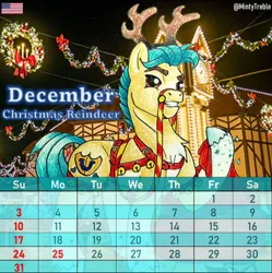 Size: 1080x1084 | Tagged: safe, artist:mintytreble, derpibooru import, hitch trailblazer, deer, earth pony, pony, reindeer, g5, my little pony: a new generation, antlers, bells, calendar, christmas, halter, harness, holiday, image, jingle bells, male, png, reins, spanish, stallion, tack, traditional art