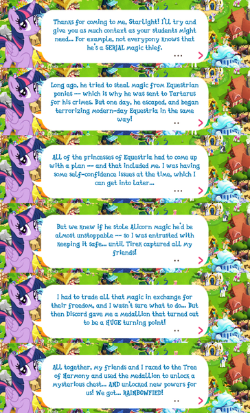 Size: 2048x3378 | Tagged: safe, derpibooru import, official, twilight sparkle, twilight sparkle (alicorn), alicorn, pony, dialogue, dialogue box, english, female, folded wings, g4, gameloft, horn, image, implied discord, implied lord tirek, implied starlight glimmer, mare, mobile game, my little pony: magic princess, png, speech bubble, text, wings