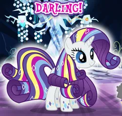 Size: 817x775 | Tagged: safe, derpibooru import, rarity, pony, unicorn, cropped, darling, english, female, g4, gameloft, horn, image, mare, meme, mobile game, my little pony: magic princess, png, rainbow power, rainbow power-ified, solo, text, wow! glimmer