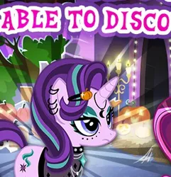 Size: 280x291 | Tagged: safe, derpibooru import, starlight glimmer, pony, unicorn, clothes, cropped, disco, edgelight glimmer, edgy, edgy starlight, english, eyeliner, female, g4, gameloft, image, jewelry, majestic as fuck, makeup, mare, meme, my little pony: magic princess, necklace, png, punk, solo, text, wow! glimmer