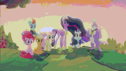 Size: 1280x720 | Tagged: safe, derpibooru import, edit, applejack, fluttershy, pinkie pie, rainbow dash, rarity, spike, twilight sparkle, the last problem, book, book of harmony, closing logo, columbia pictures, end of g4, end of ponies, gif, image, logo