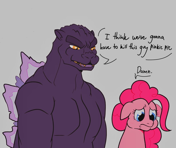 Size: 2048x1720 | Tagged: safe, artist:adoredmarigold, derpibooru import, pinkie pie, crossover, godzilla, godzilla (series), image, jpeg