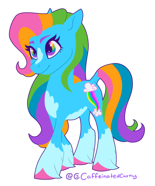 Size: 1207x1448 | Tagged: safe, artist:caffeinatedcarny, derpibooru import, rainbow dash (g3), earth pony, pony, g3, coat markings, concave belly, image, markings, multicolored eyes, png, redesign, simple background, slim, smiling, solo, thin, transparent background, unshorn fetlocks