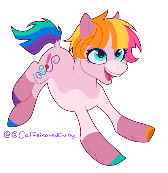 Size: 1288x1326 | Tagged: safe, artist:caffeinatedcarny, derpibooru import, toola roola, earth pony, g3, coat markings, eye markings, hooves, image, markings, multicolored hooves, open mouth, open smile, png, redesign, simple background, smiling, solo, transparent background, unshorn fetlocks