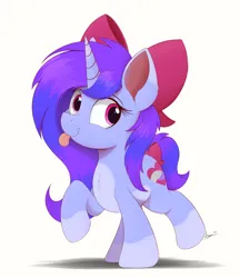 Size: 1878x2174 | Tagged: safe, artist:arcane-thunder, derpibooru import, oc, oc:qular, unofficial characters only, pony, unicorn, :p, bow, female, hair bow, image, mare, png, simple background, solo, tail, tail bow, tongue out
