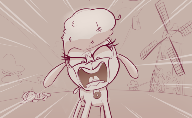 Size: 1274x785 | Tagged: safe, artist:hitsuji, derpibooru import, them's fightin' herds, action lines, community related, dishevelled, family guy death pose, image, looking at you, monochrome, png, solo, windmill, yelling, you're going to love me