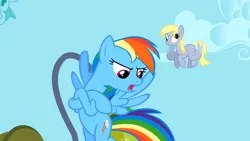 Size: 1280x720 | Tagged: safe, derpibooru import, screencap, derpy hooves, rainbow dash, pony, the super speedy cider squeezy 6000, crossed hooves, image, png
