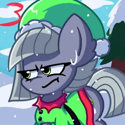 Size: 2048x2048 | Tagged: safe, artist:bluebery57, derpibooru import, limestone pie, earth pony, pony, christmas, christmas outfit, clothes, female, hat, holiday, image, jpeg, mare, pine tree, santa hat, solo, tree