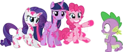 Size: 1170x500 | Tagged: safe, artist:porygon2z, ponerpics import, ponybooru import, pinkie pie, rarity, spike, twilight sparkle, twilight sparkle (alicorn), alicorn, pony, cooties, female, g4, image, mare, png, reference, scared, simple background, smiling, teen titans go, transparent background, vector, wallpaper