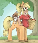 Size: 1141x1297 | Tagged: safe, artist:smirk, derpibooru import, applejack, winona, centaur, dog, centaurified, clothes, eyebrows, hair up, image, missing accessory, png, puppy, raised eyebrow, species swap, tumblr nose