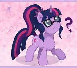 Size: 1600x1400 | Tagged: safe, artist:swasfews, derpibooru import, sci-twi, twilight sparkle, ponified, pony, unicorn, cute, equestria girls ponified, female, glasses, image, jpeg, mare, question mark, sci-twiabetes, solo, twiabetes