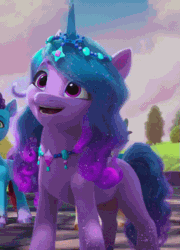 Size: 385x536 | Tagged: safe, derpibooru import, screencap, izzy moonbow, pony, unicorn, g5, my little pony: make your mark, spoiler:g5, spoiler:my little pony: make your mark, spoiler:my little pony: make your mark chapter 6, spoiler:mymc06e04, animated, cropped, ear twitch, female, gif, i watch it for the ears, image, mare, misty brightdawn, my little pony: make your mark chapter 6, secrets of starlight
