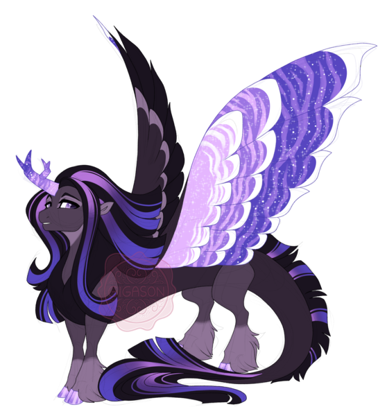 Size: 4000x4300 | Tagged: safe, artist:gigason, derpibooru import, oc, oc:trickster, draconequus, colored wings, image, magical threesome spawn, multicolored wings, offscreen character, parent:discord, parent:starlight glimmer, parent:twilight sparkle, png, simple background, solo, transparent background, wings
