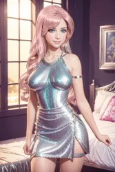 Size: 1024x1536 | Tagged: safe, ai content, derpibooru import, machine learning generated, fluttershy, human, adorasexy, armor, bed, bedroom, breasts, busty fluttershy, chainmail, clothes, cute, dress, frame, generator:yodayo, humanized, image, indoors, jewelry, jpeg, long hair, picture frame, prompter:sammykun, realistic, reasonably sized breasts, sexy, short dress, sleeveless, sleeveless dress, smiling, tight clothing, tight fit, window