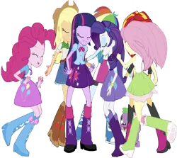 Size: 2828x2520 | Tagged: safe, derpibooru import, edit, edited screencap, editor:homersimpson1983, screencap, applejack, fluttershy, pinkie pie, rainbow dash, rarity, sci-twi, sunset shimmer, twilight sparkle, human, equestria girls, rainbow rocks, background removed, boots, clothes, female, humane five, humane seven, humane six, image, not a vector, png, shirt, shoes