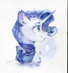 Size: 1142x1228 | Tagged: safe, artist:laymy, derpibooru import, rarity, pony, unicorn, bust, chest fluff, female, image, jpeg, mare, profile, smiling, solo, traditional art