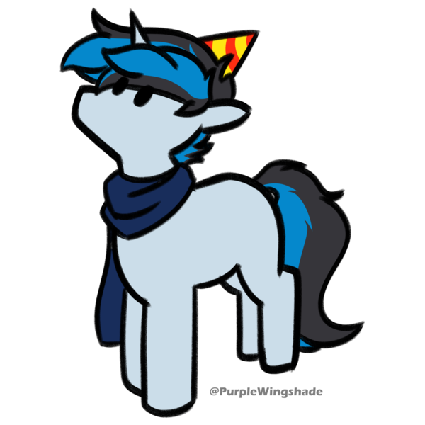 Size: 3000x3000 | Tagged: safe, artist:purple wingshade, derpibooru import, oc, oc:solar gizmo, unofficial characters only, pony, unicorn, birthday, clothes, cute, hat, image, male, multicolored hair, party hat, png, scarf, small, solo, solo male, stallion