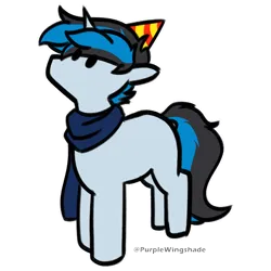 Size: 3000x3000 | Tagged: safe, artist:purple wingshade, derpibooru import, oc, oc:solar gizmo, unofficial characters only, pony, unicorn, birthday, clothes, cute, hat, image, male, multicolored hair, party hat, png, scarf, small, solo, solo male, stallion