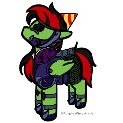 Size: 3000x3000 | Tagged: safe, artist:purple wingshade, derpibooru import, oc, oc:lightning weather, unofficial characters only, pegasus, pony, armor, birthday, hat, image, multicolored hair, party hat, png, solo