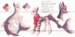 Size: 3780x1860 | Tagged: safe, artist:meggychocolatka, derpibooru import, oc, unofficial characters only, original species, pony, shark, shark pony, clothes, commission, gills, image, jpeg, reference sheet, scarf, solo