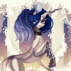 Size: 4000x4000 | Tagged: safe, artist:meggychocolatka, derpibooru import, oc, unofficial characters only, pony, unicorn, changeling horn, choker, female, horn, image, jpeg, lace, mare, solo, unshorn fetlocks