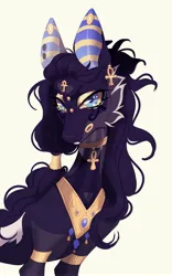 Size: 2502x4000 | Tagged: safe, artist:meggychocolatka, derpibooru import, oc, unofficial characters only, earth pony, pony, bracer, bridge piercing, ear piercing, egyptian, female, image, jewelry, jpeg, mare, necklace, peytral, piercing, simple background, solo, white background