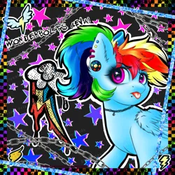 Size: 2039x2039 | Tagged: safe, artist:sweetpea-and-friends, derpibooru import, rainbow dash, pegasus, pony, bow, choker, ear piercing, emo, female, hair bow, image, lip piercing, mare, marespace, myspace, piercing, png, ponytail, scene, tongue out, wonderbolts