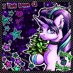 Size: 2039x2039 | Tagged: safe, artist:sweetpea-and-friends, derpibooru import, phyllis, starlight glimmer, unicorn, choker, clothes, ear piercing, emo, image, leg warmers, marespace, myspace, philodendron, piercing, png, scene