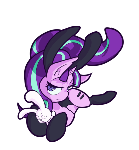 Size: 4844x5241 | Tagged: safe, artist:kizupoko, derpibooru import, starlight glimmer, animal costume, bunny costume, bunny ears, bunny suit, cel shading, clothes, costume, equal cutie mark, evil starlight, image, plushie, png, shading, simple background